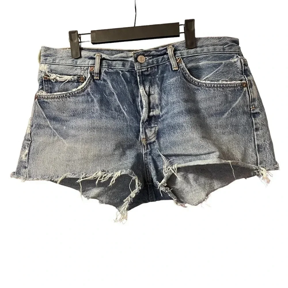 AGOLDE PARKER DENIM DISTRESSED SHORTS